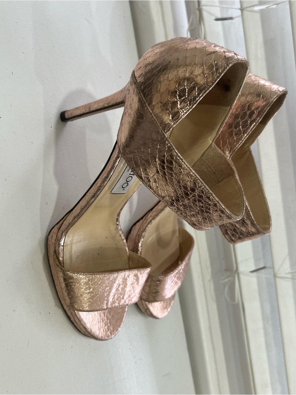 Jimmy Choo Metallic Rose Gold Textured Slingback Heels